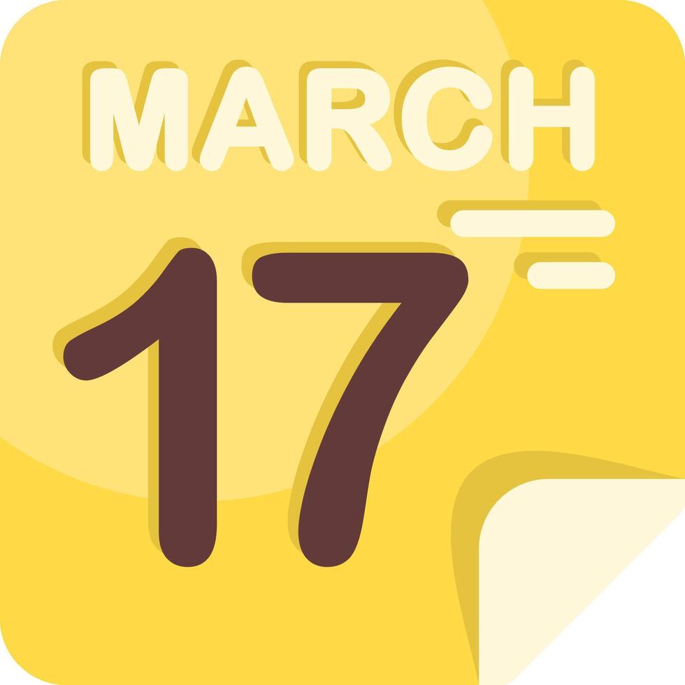 17 March Calendar Flat Icon vector