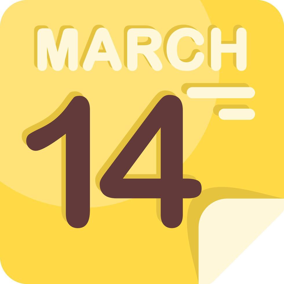 14 March Calendar Flat Icon vector