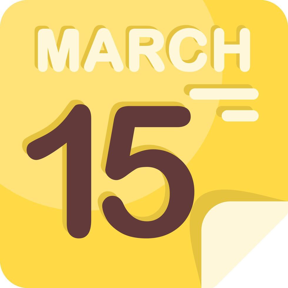 15 March Calendar Flat Icon vector