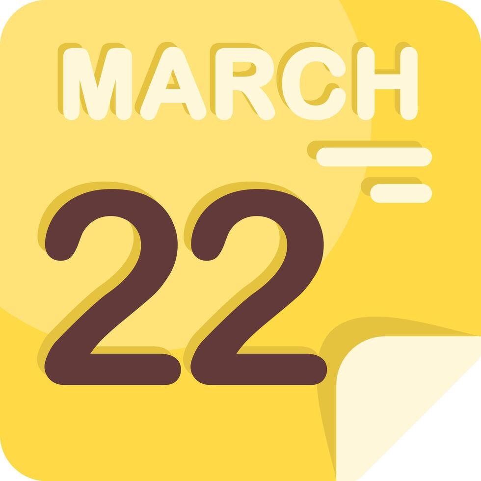 22 March Calendar Flat Icon vector