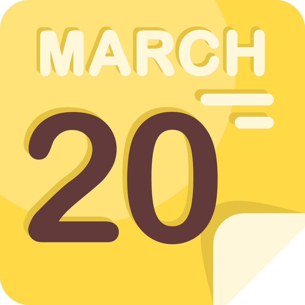 20 March Calendar Flat Icon vector
