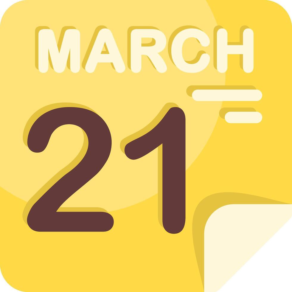 21 March Calendar Flat Icon vector