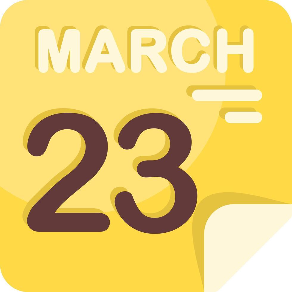 23 March Calendar Flat Icon vector