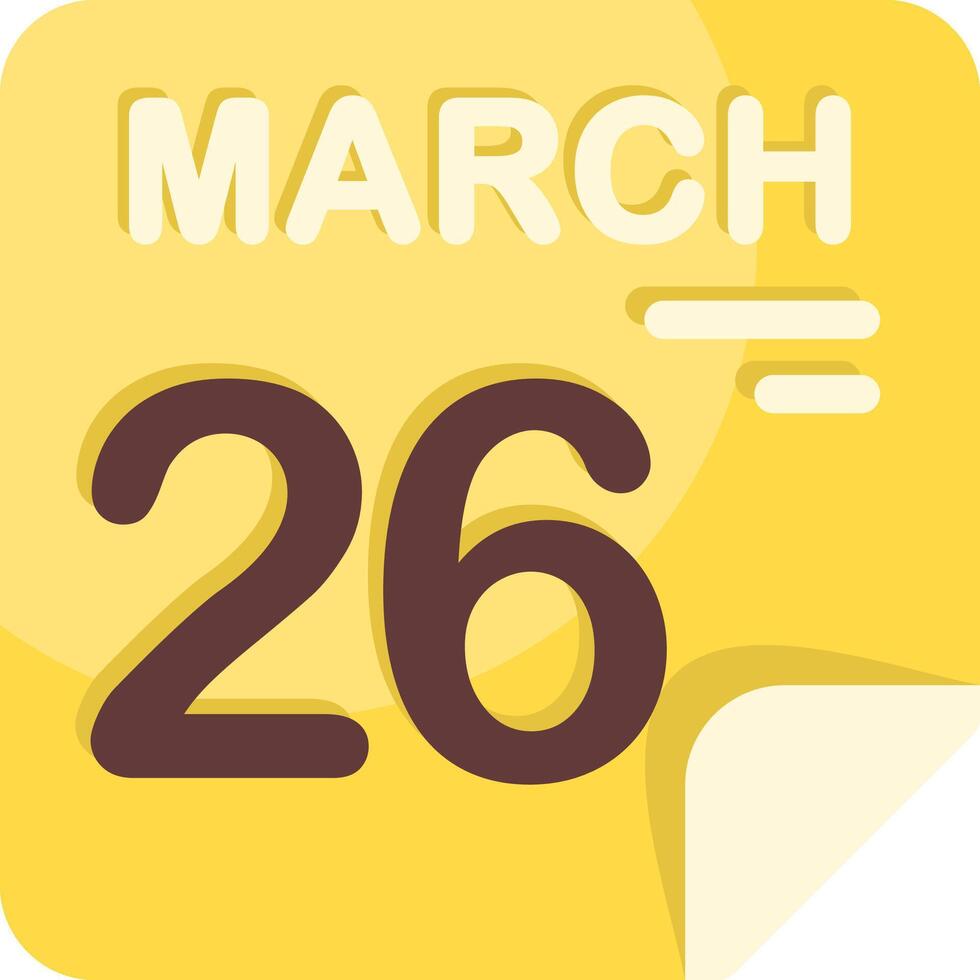 26 March Calendar Flat Icon vector