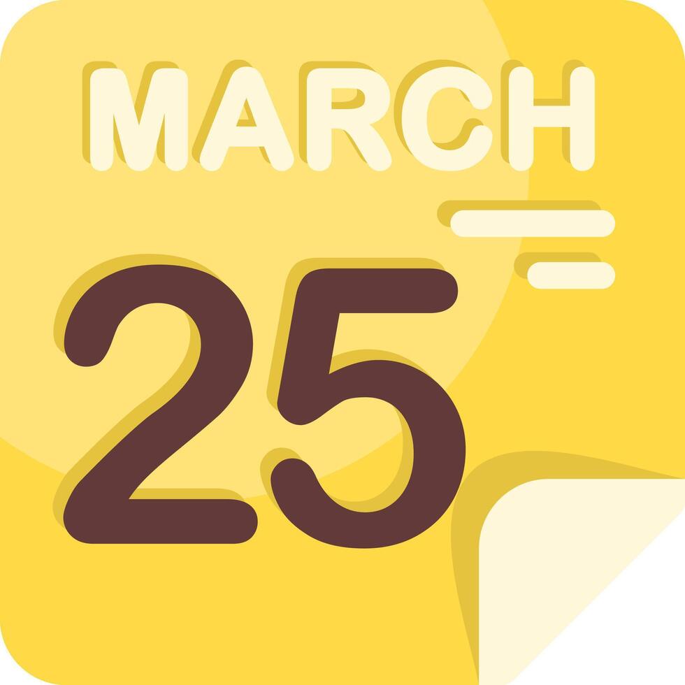 25 March Calendar Flat Icon vector
