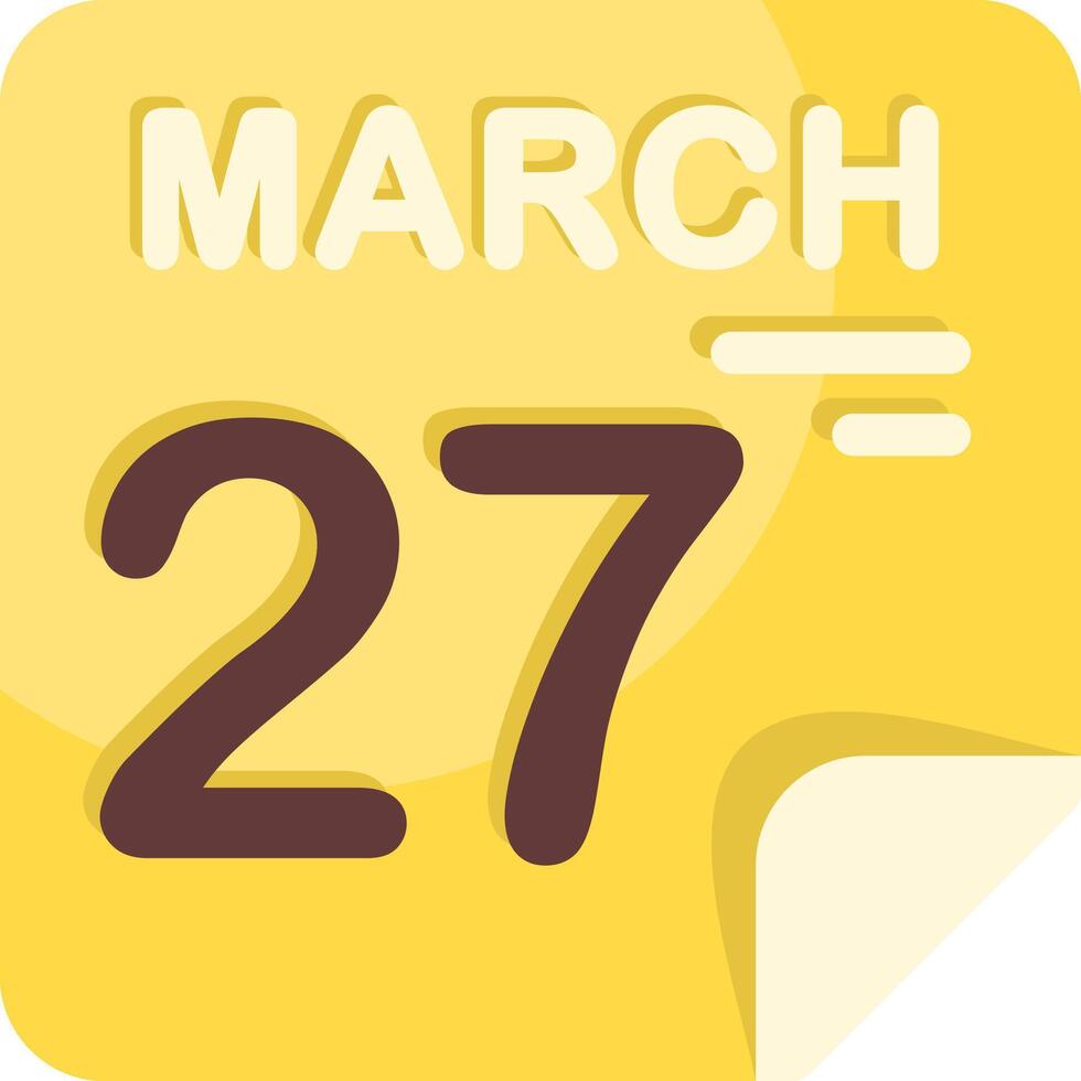 27 March Calendar Flat Icon vector