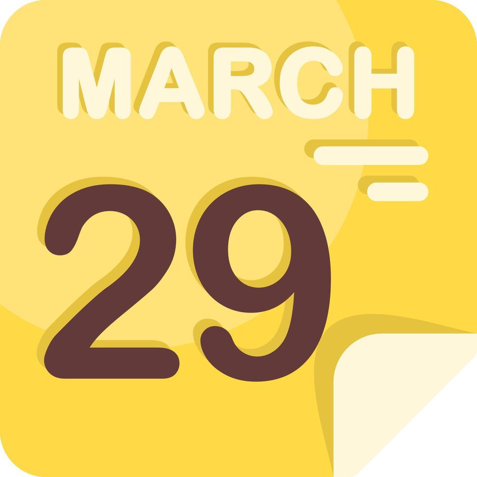 29 March Calendar Flat Icon vector