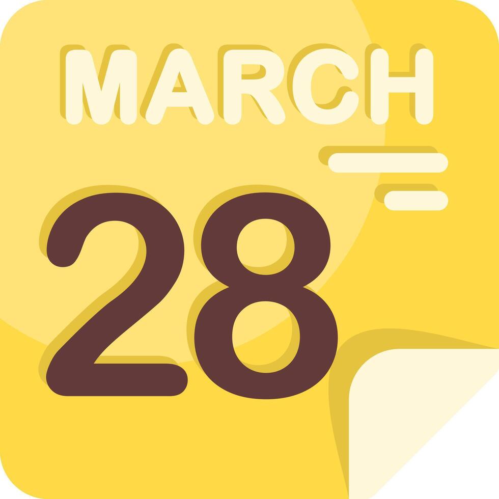 28 March Calendar Flat Icon vector