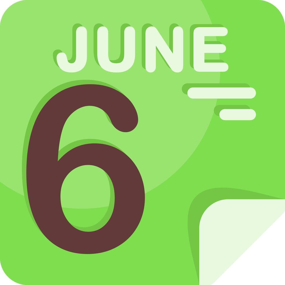 6 June Calendar Flat Icon vector