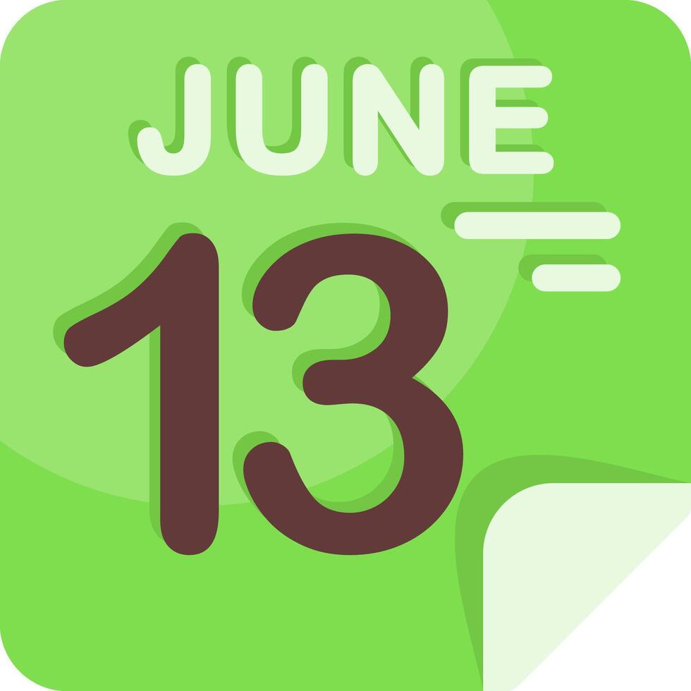 13 June Calendar Flat Icon vector