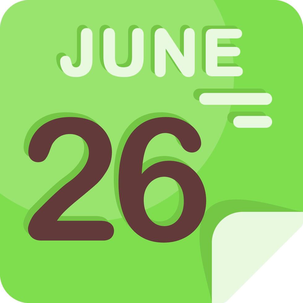 26 June Calendar Flat Icon vector
