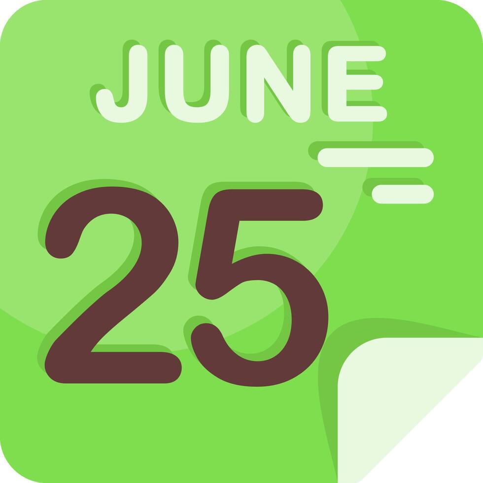 25 June Calendar Flat Icon vector