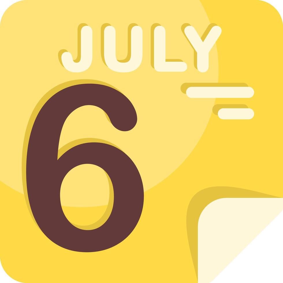 6 July Calendar Flat Icon vector