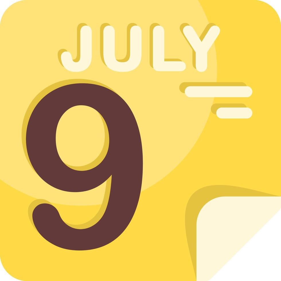 9 July Calendar Flat Icon vector