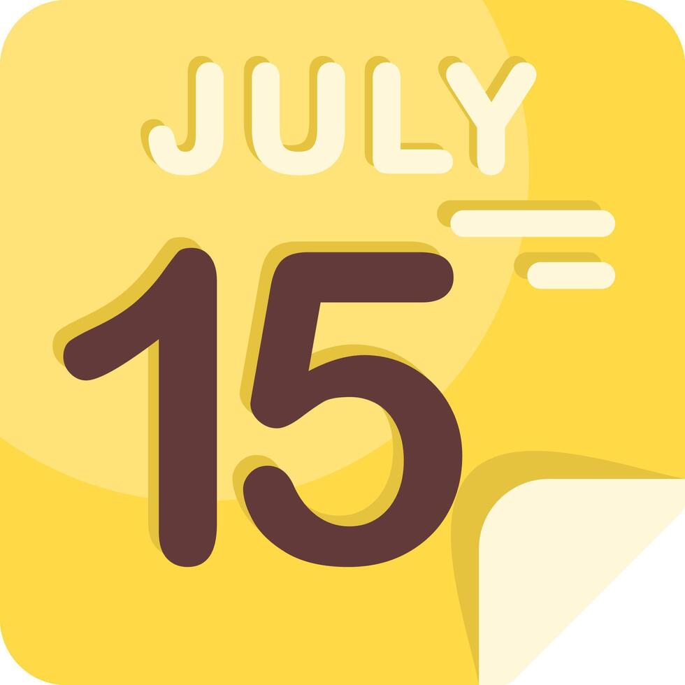 15 July Calendar Flat Icon vector