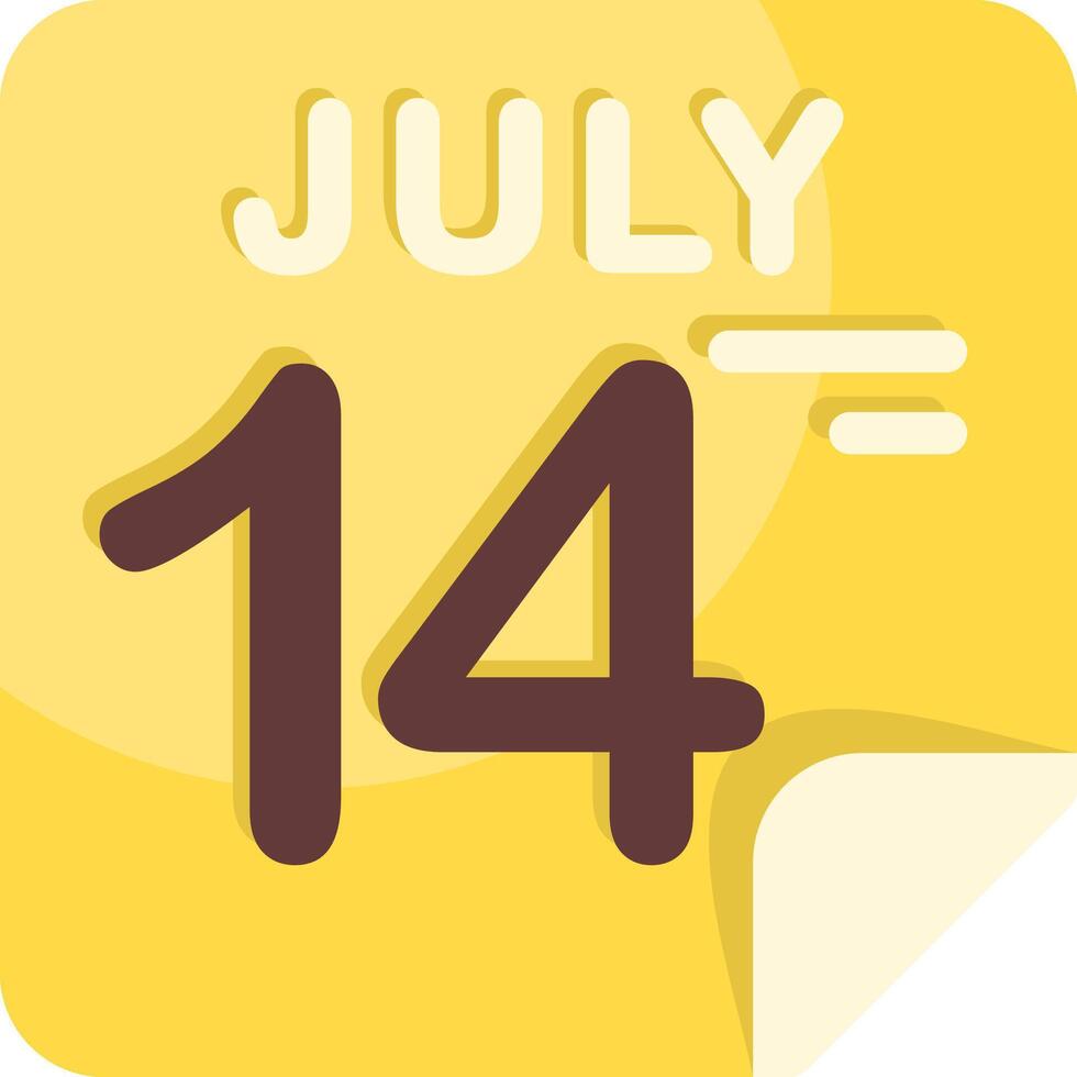 14 July Calendar Flat Icon vector