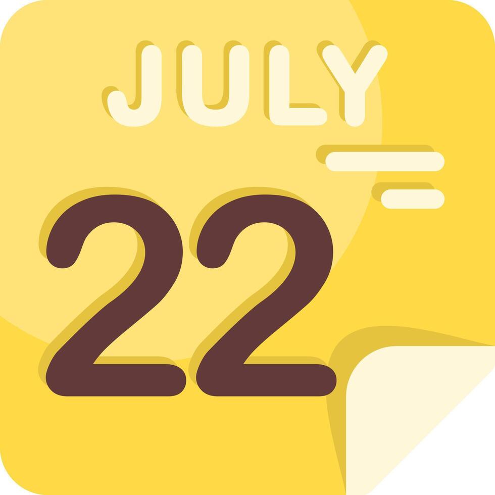 22 July Calendar Flat Icon vector