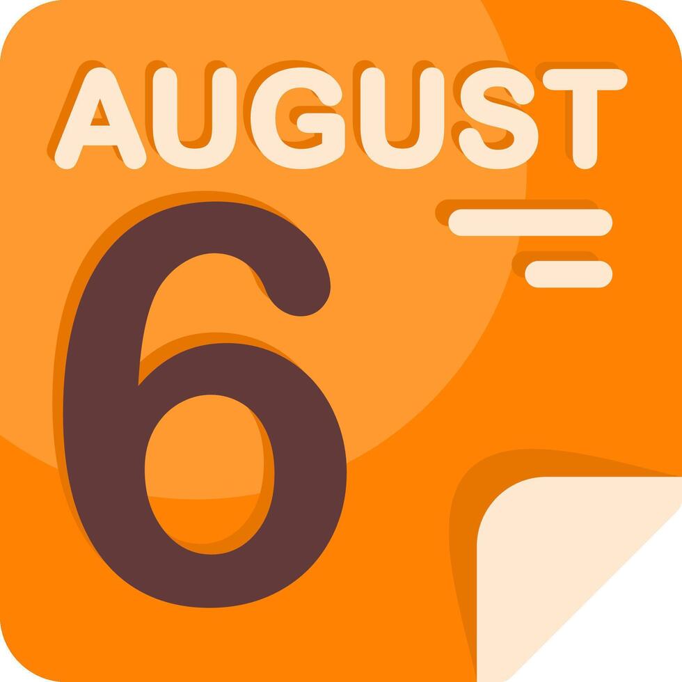 6 August Calendar Flat Icon vector