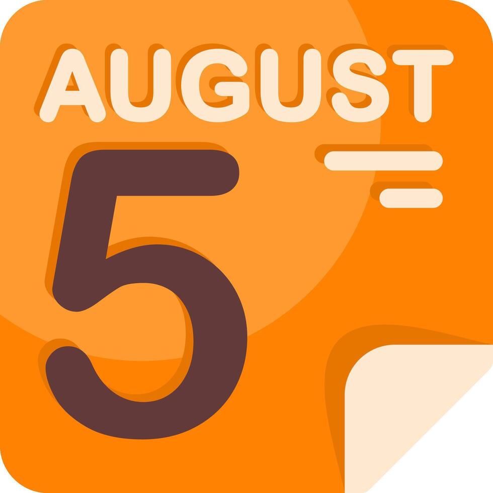 5 August Calendar Flat Icon vector