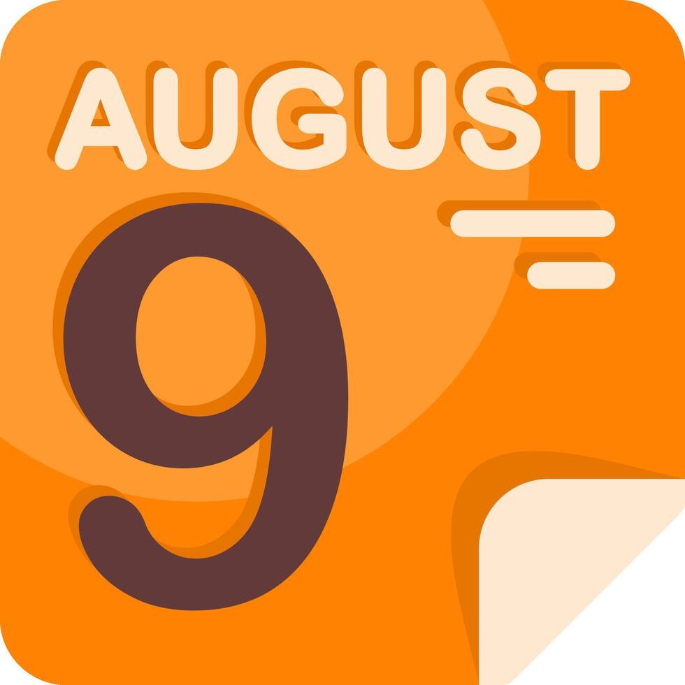 9 August Calendar Flat Icon vector