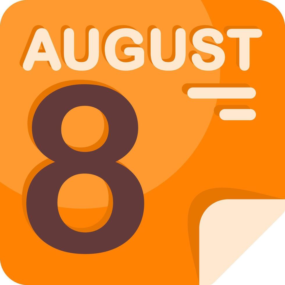 8 August Calendar Flat Icon vector