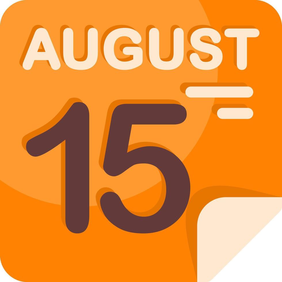 15 August Calendar Flat Icon vector