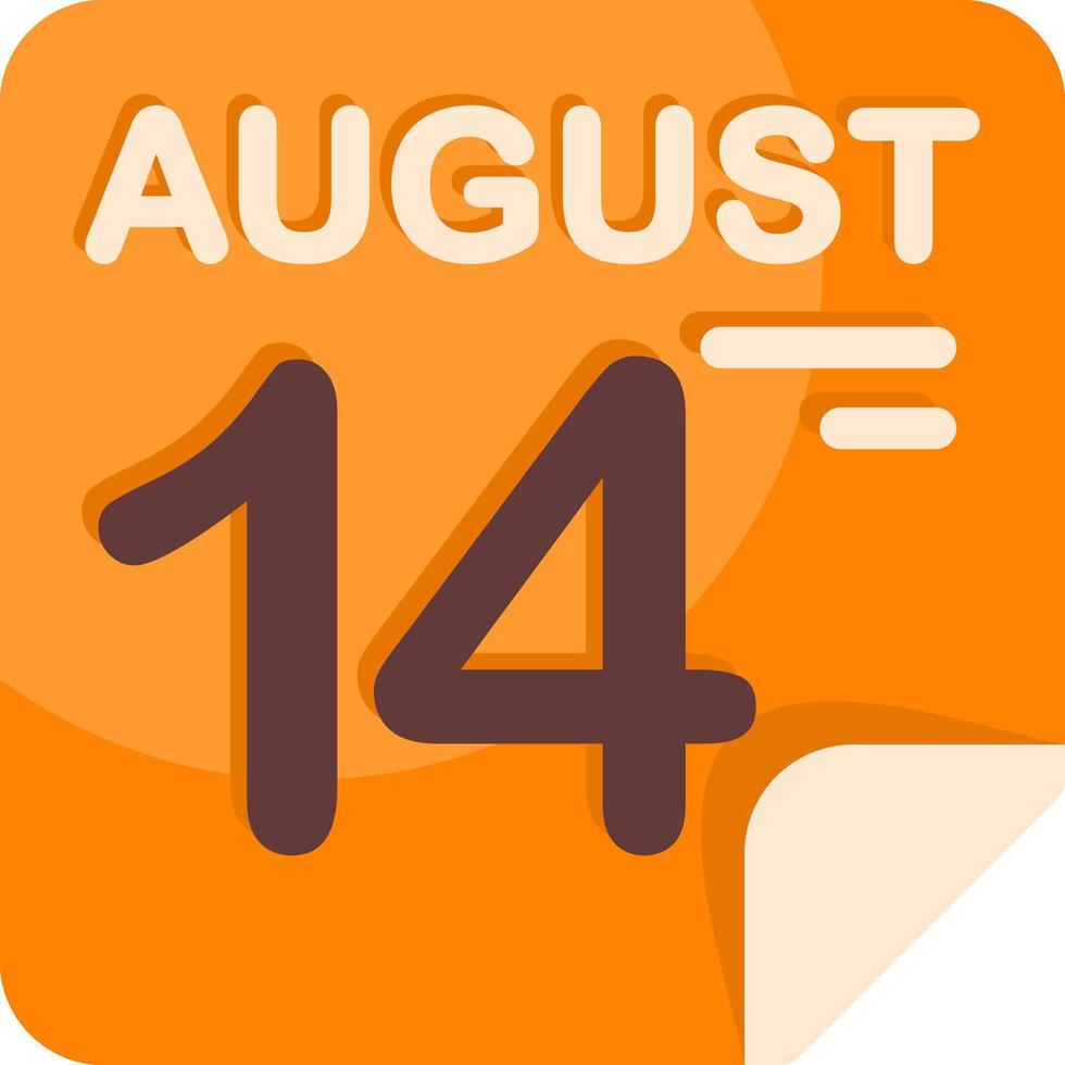 14 August Calendar Flat Icon vector