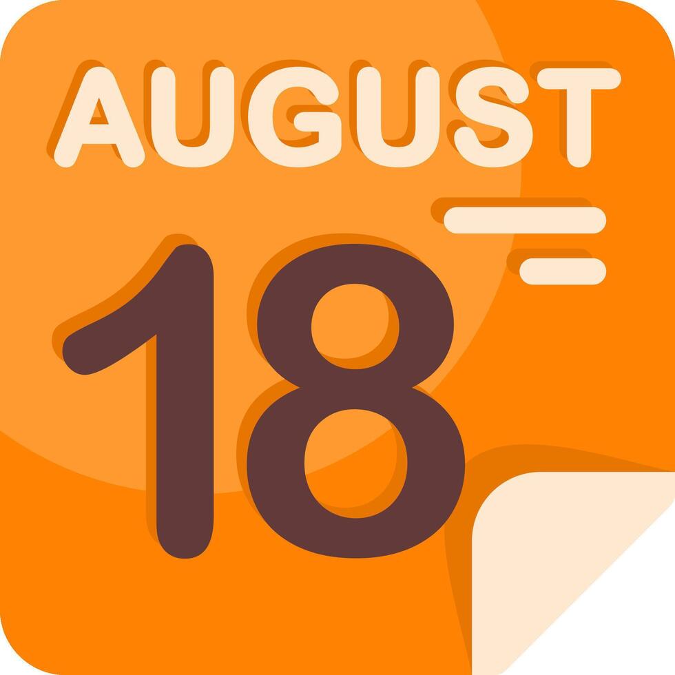 18 August Calendar Flat Icon vector