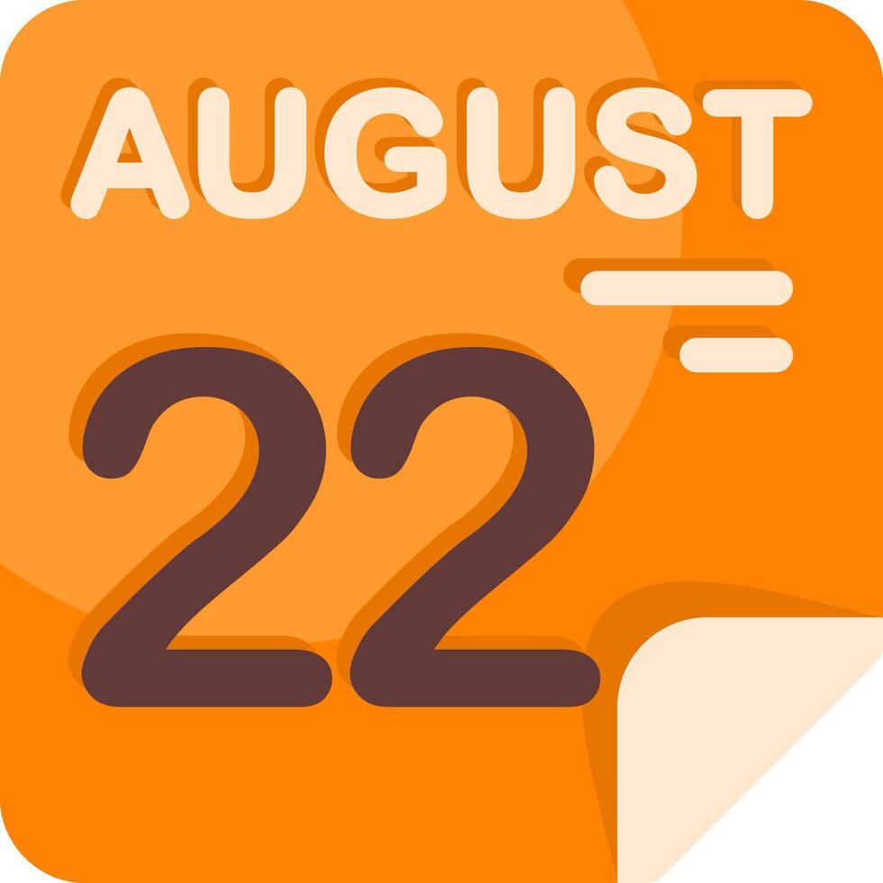22 August Calendar Flat Icon vector