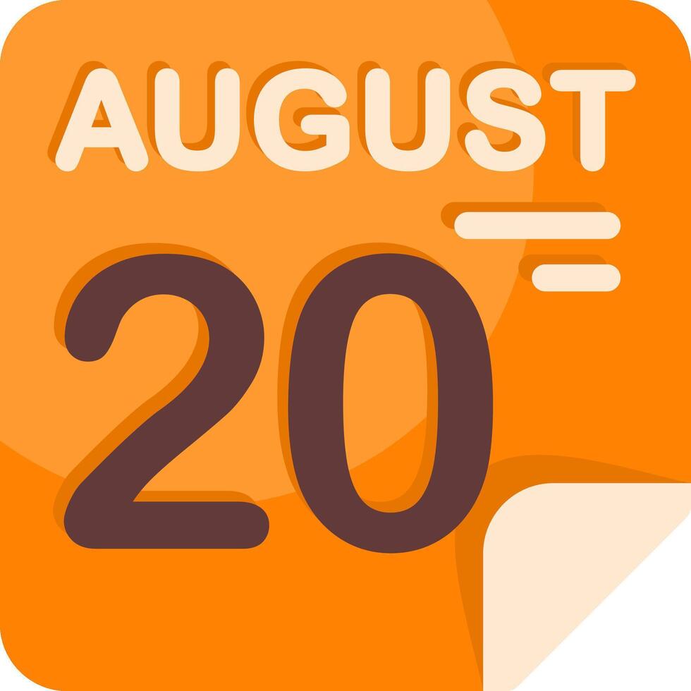 20 August Calendar Flat Icon vector