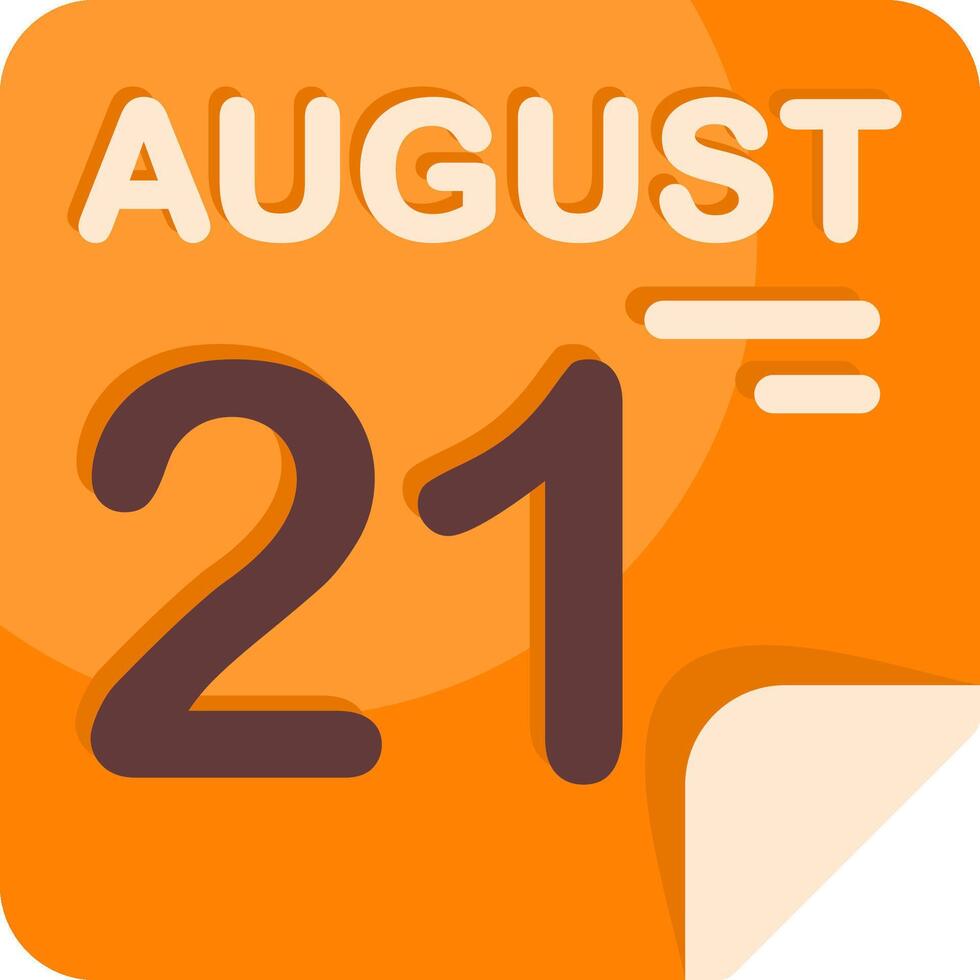 21 August Calendar Flat Icon vector