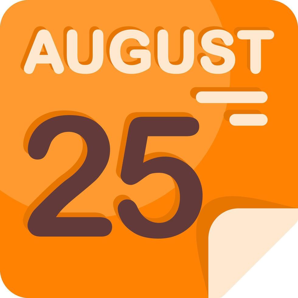 25 August Calendar Flat Icon vector