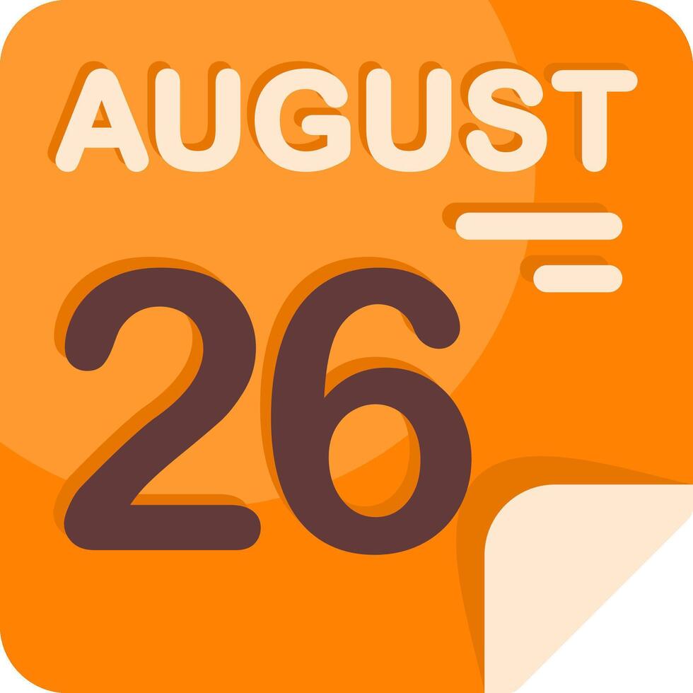 26 August Calendar Flat Icon vector