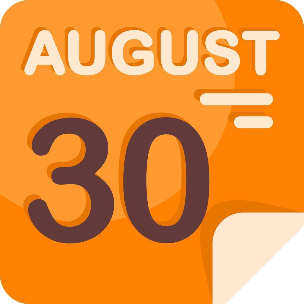 30 August Calendar Flat Icon vector