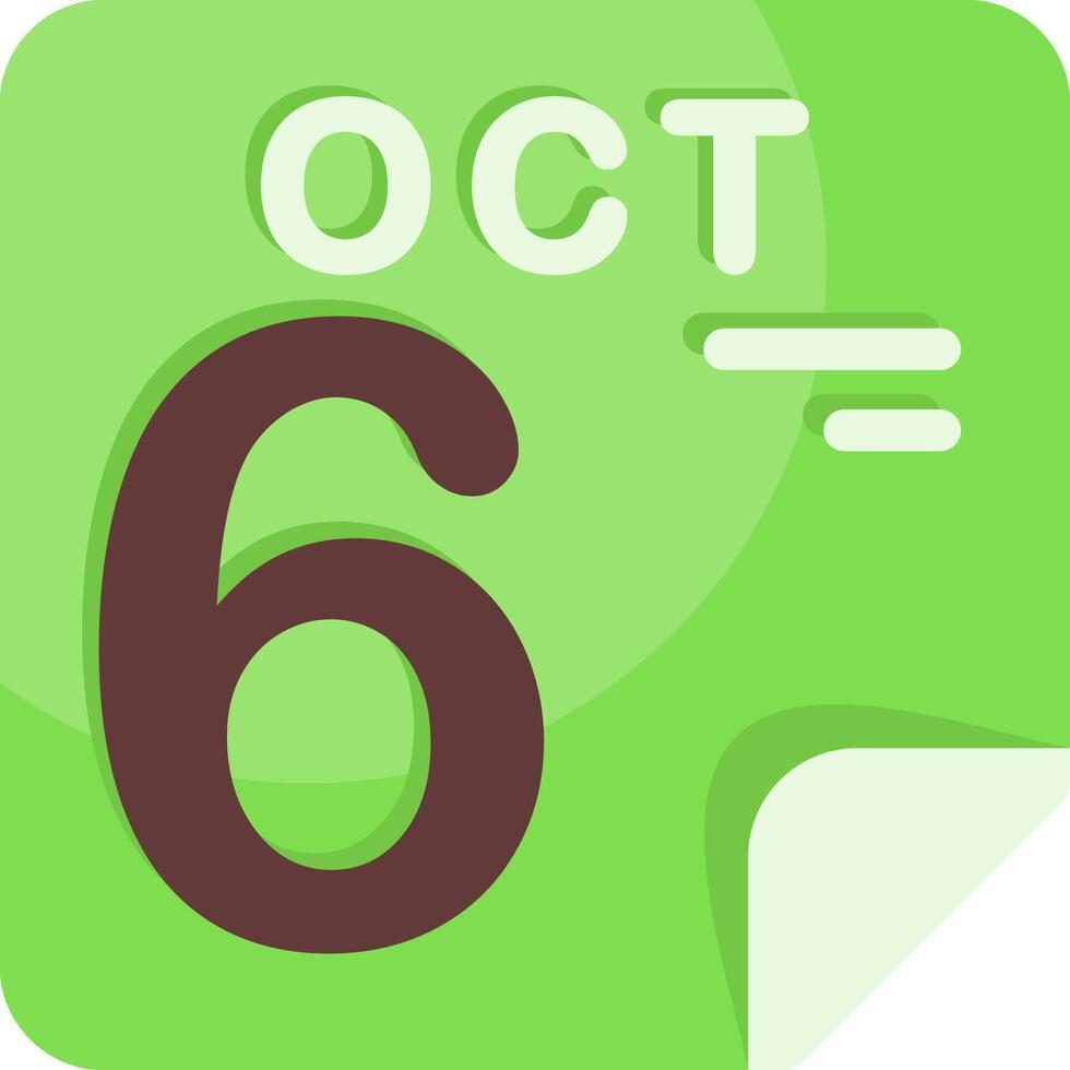 6 October Calendar Flat Icon vector