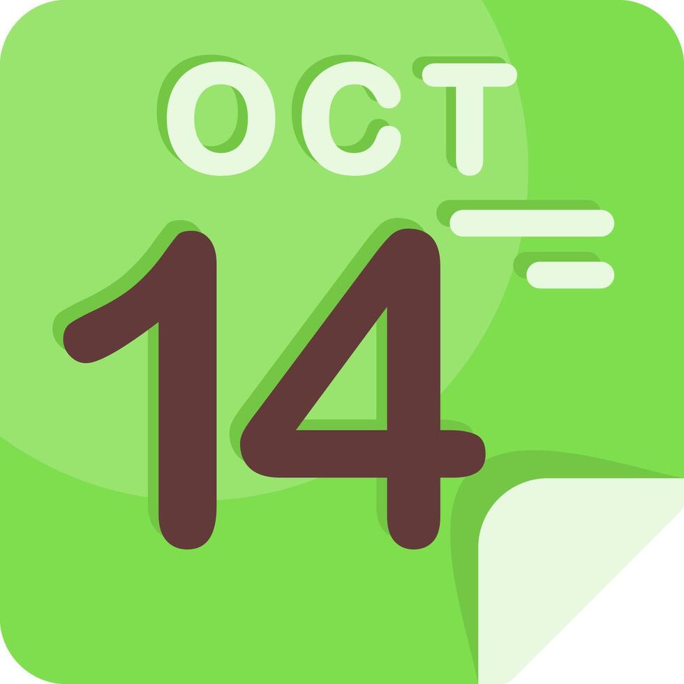 14 October Calendar Flat Icon vector