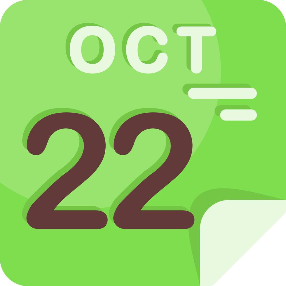 22 October Calendar Flat Icon vector