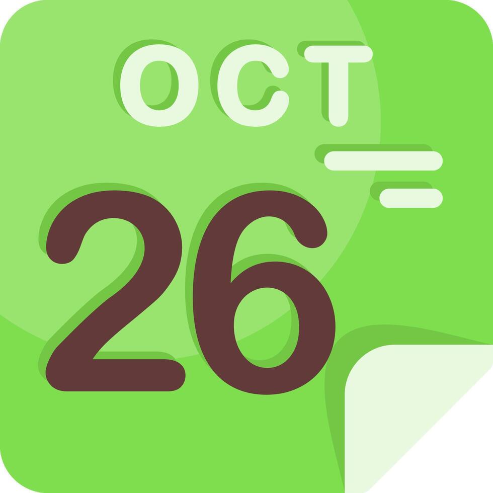 26 October Calendar Flat Icon vector