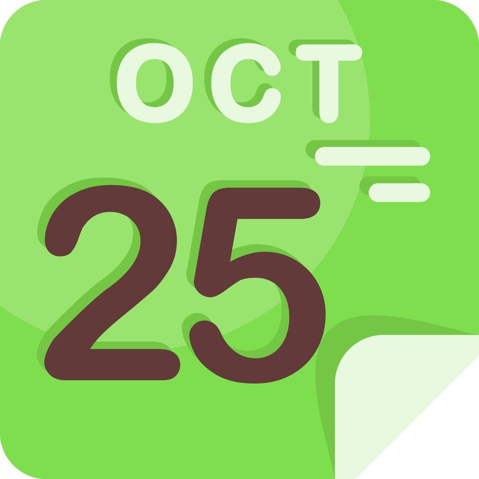 25 October Calendar Flat Icon vector
