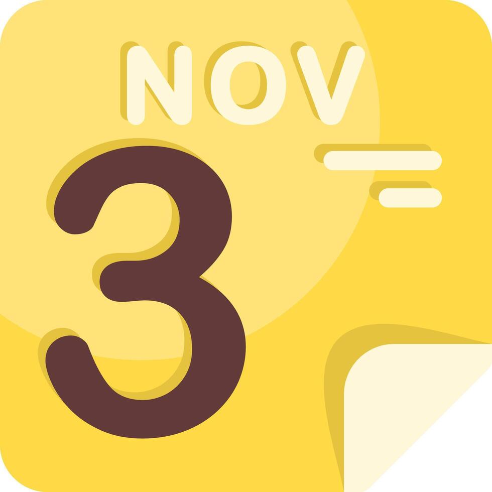 3 November Calendar Flat Icon vector
