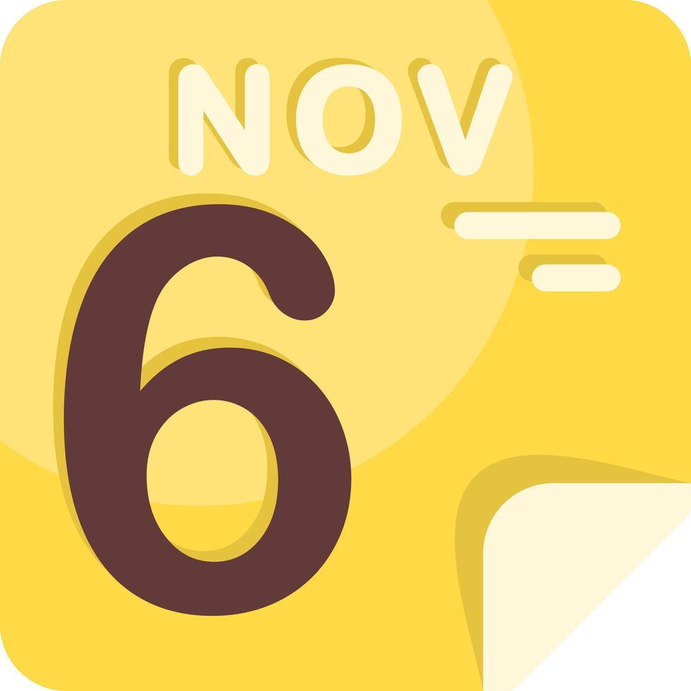 6 November Calendar Flat Icon vector