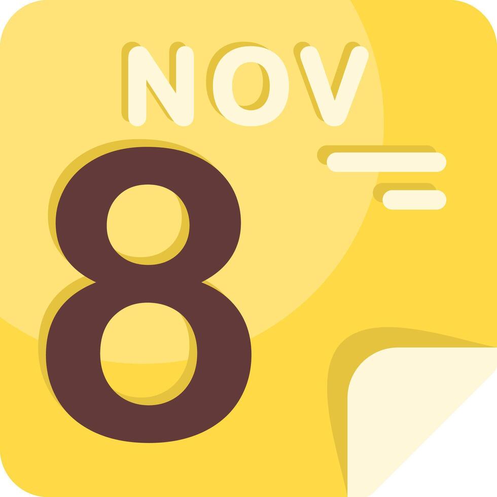 8 November Calendar Flat Icon vector