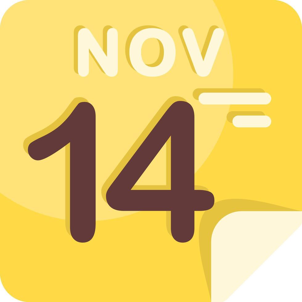 14 November Calendar Flat Icon vector
