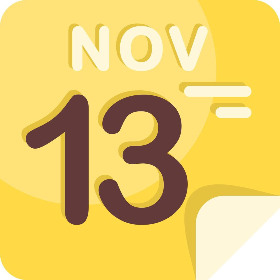 13 November Calendar Flat Icon vector