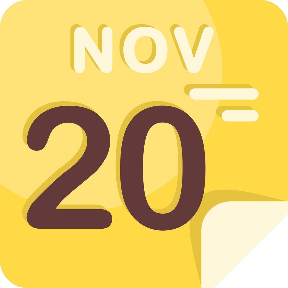 20 November Calendar Flat Icon vector