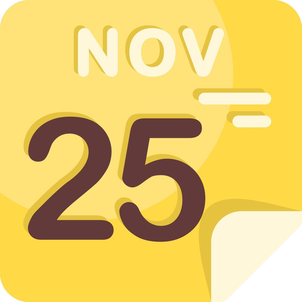 25 November Calendar Flat Icon vector