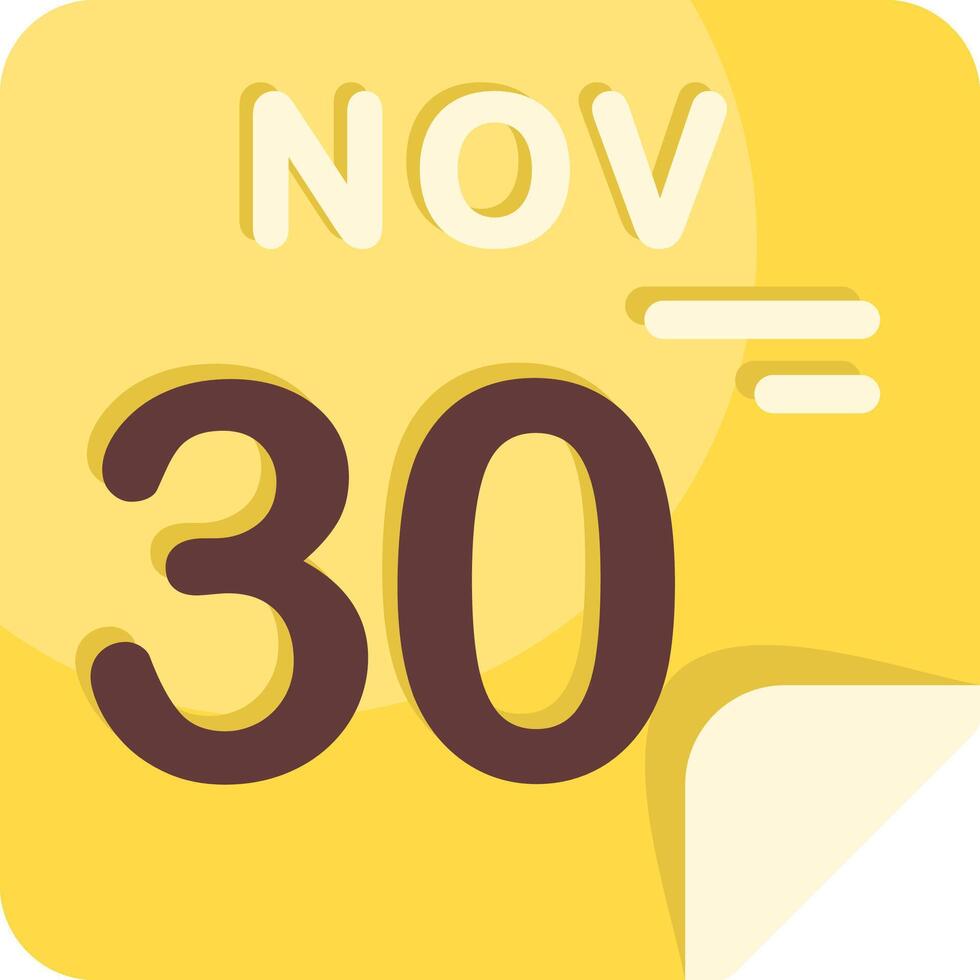 30 November Calendar Flat Icon vector