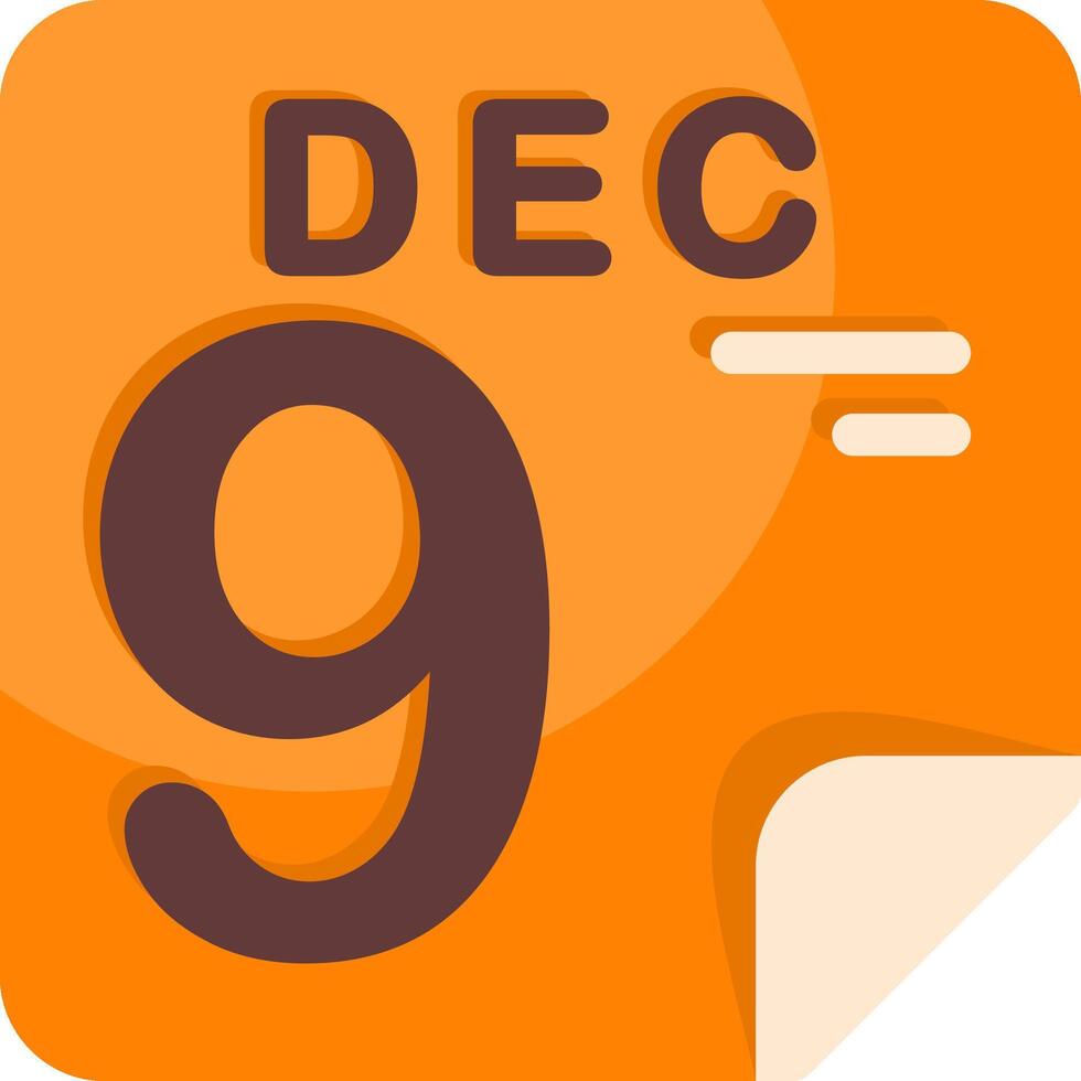 9 December Calendar Flat Icon vector