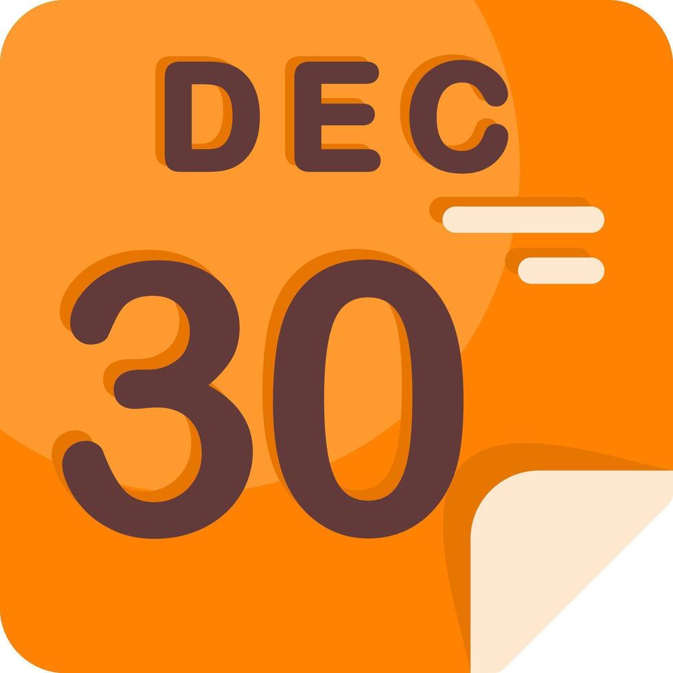 30 December Calendar Flat Icon vector