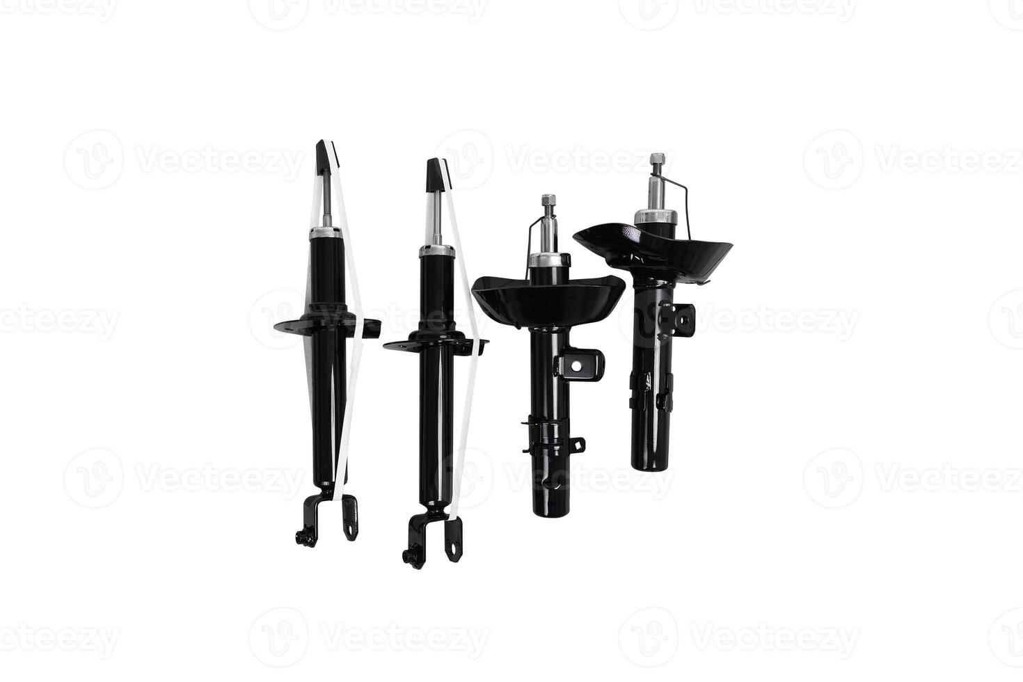 Car Shock Absorber or Suspension Struts without coilover, Four black car shock absorber are displayed against a bright white background include clipping path. photo